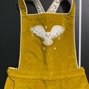 mini Boden yellow velvet Harry Potter overalls with matching Hedwig shirt